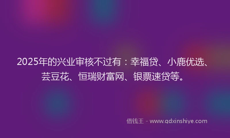 2025年的兴业审核不过有：幸福贷、小鹿优选、芸豆花、恒瑞财富网、银票速贷等。