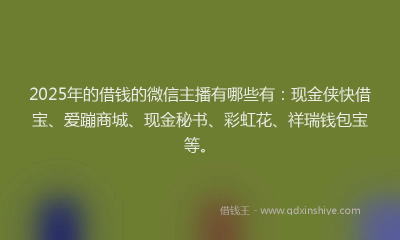 2025年的借钱的微信主播有哪些有：现金侠快借宝、爱蹦商城、现金秘书、彩虹花、祥瑞钱包宝等。
