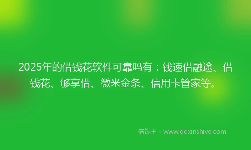 2025年的借钱花软件可靠吗有：钱速借融途、借钱花、够享借、微米金条、信用卡管家等。