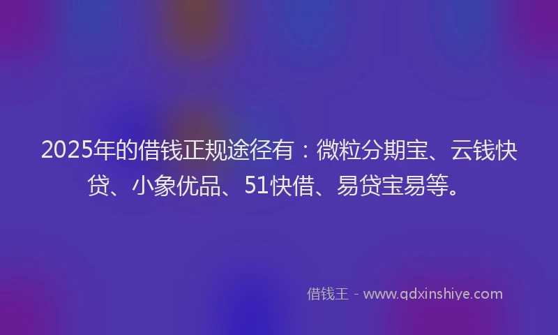 2025年的借钱正规途径有：微粒分期宝、云钱快贷、小象优品、51快借、易贷宝易等。