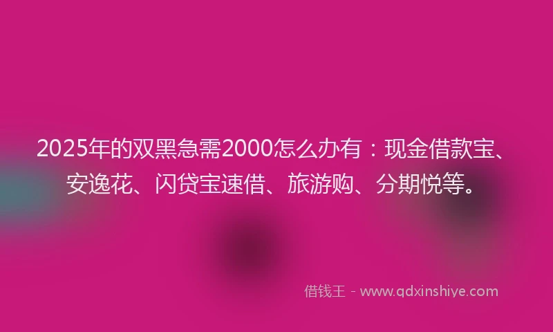 2025年的双黑急需2000怎么办有：现金借款宝、安逸花、闪贷宝速借、旅游购、分期悦等。