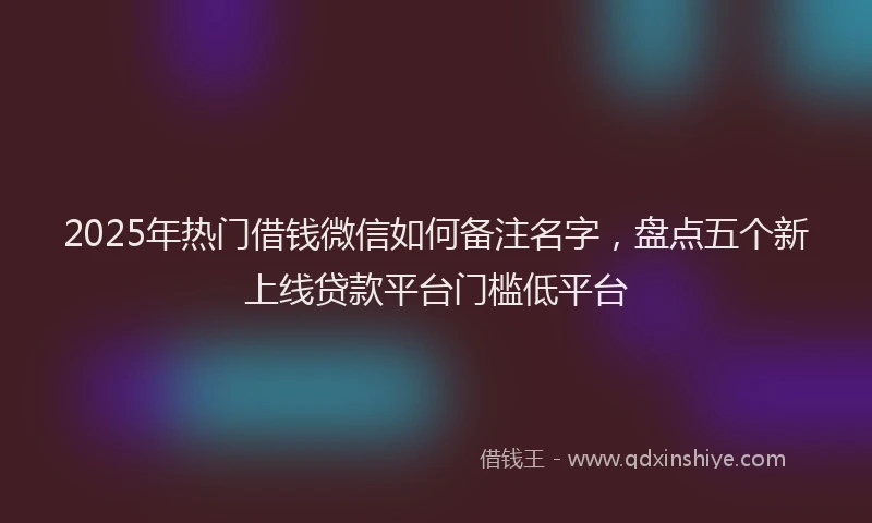 2025年热门借钱微信如何备注名字，盘点五个新上线贷款平台门槛低平台