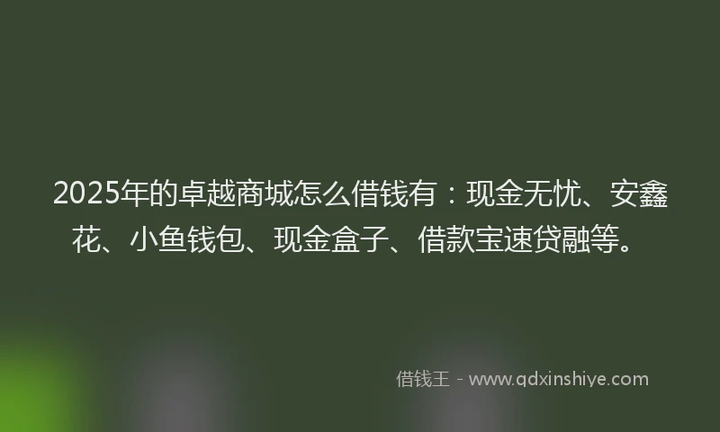 2025年的卓越商城怎么借钱有：现金无忧、安鑫花、小鱼钱包、现金盒子、借款宝速贷融等。