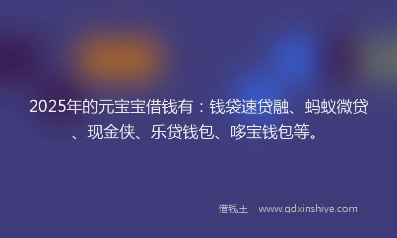 2025年的元宝宝借钱有：钱袋速贷融、蚂蚁微贷、现金侠、乐贷钱包、哆宝钱包等。
