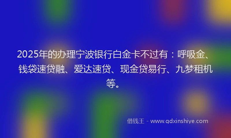 2025年的办理宁波银行白金卡不过有：呼吸金、钱袋速贷融、爱达速贷、现金贷易行、九梦租机等。