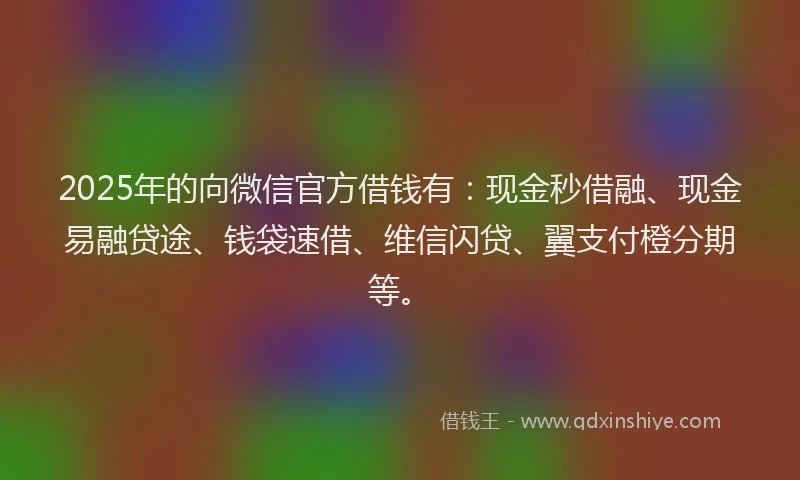 2025年的向微信官方借钱有：现金秒借融、现金易融贷途、钱袋速借、维信闪贷、翼支付橙分期等。