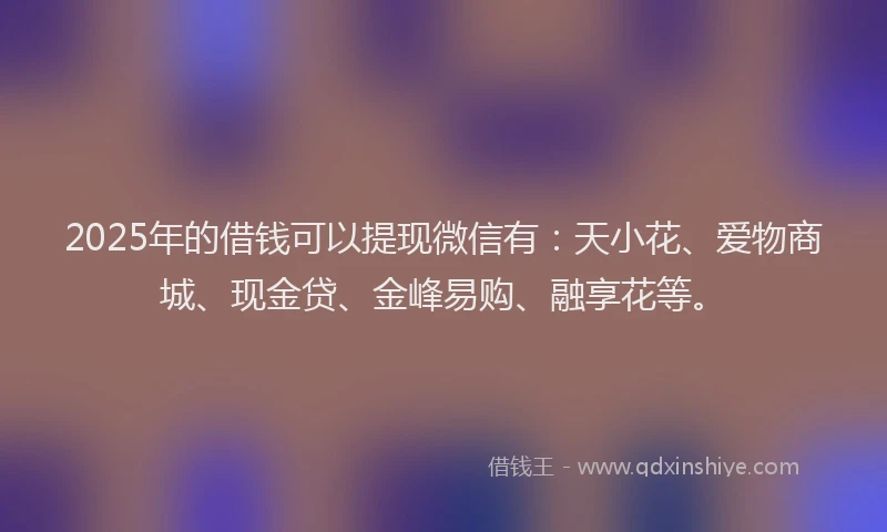 2025年的借钱可以提现微信有：天小花、爱物商城、现金贷、金峰易购、融享花等。