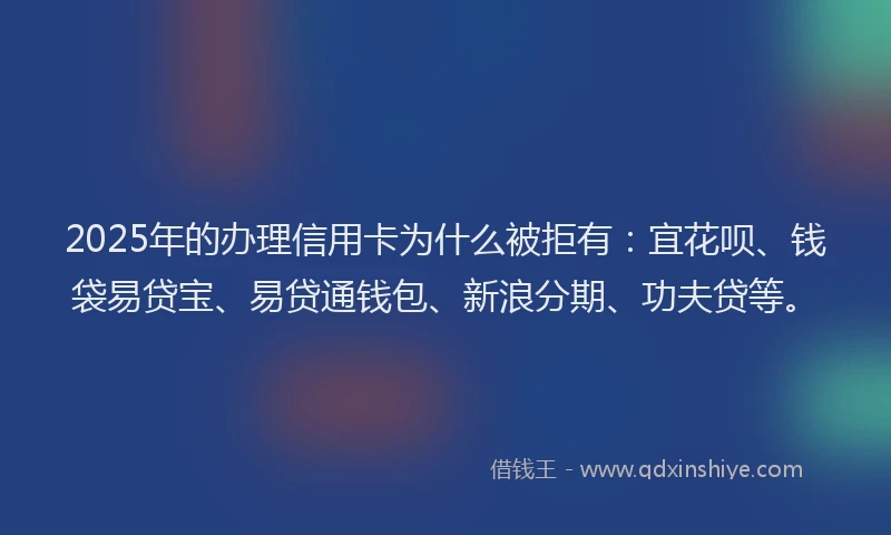 2025年的办理信用卡为什么被拒有：宜花呗、钱袋易贷宝、易贷通钱包、新浪分期、功夫贷等。