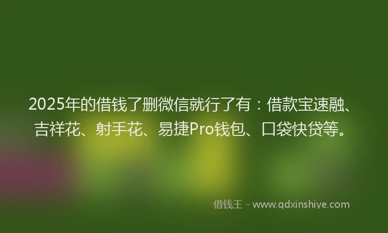 2025年的借钱了删微信就行了有：借款宝速融、吉祥花、射手花、易捷Pro钱包、口袋快贷等。