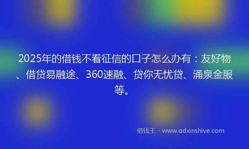 2025年的借钱不看征信的口子怎么办有：友好物、借贷易融途、360速融、贷你无忧贷、涌泉金服等。