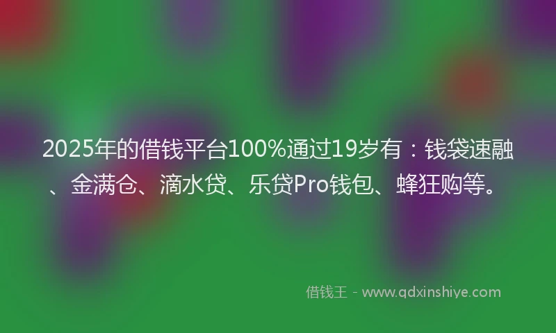 2025年的借钱平台100%通过19岁有：钱袋速融、金满仓、滴水贷、乐贷Pro钱包、蜂狂购等。