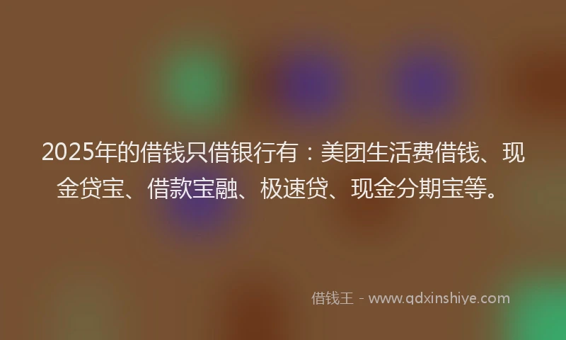 2025年的借钱只借银行有：美团生活费借钱、现金贷宝、借款宝融、极速贷、现金分期宝等。