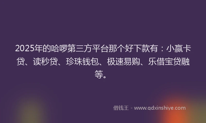 2025年的哈啰第三方平台那个好下款有：小赢卡贷、读秒贷、珍珠钱包、极速易购、乐借宝贷融等。