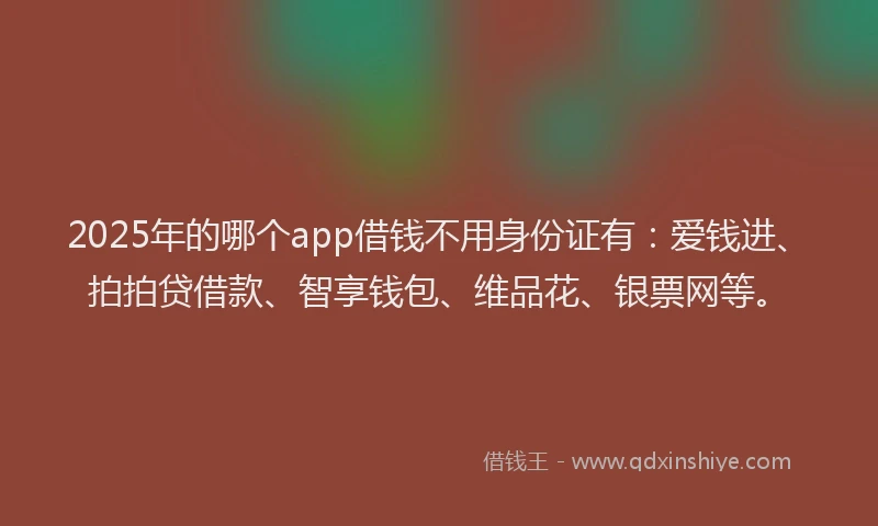 2025年的哪个app借钱不用身份证有：爱钱进、拍拍贷借款、智享钱包、维品花、银票网等。