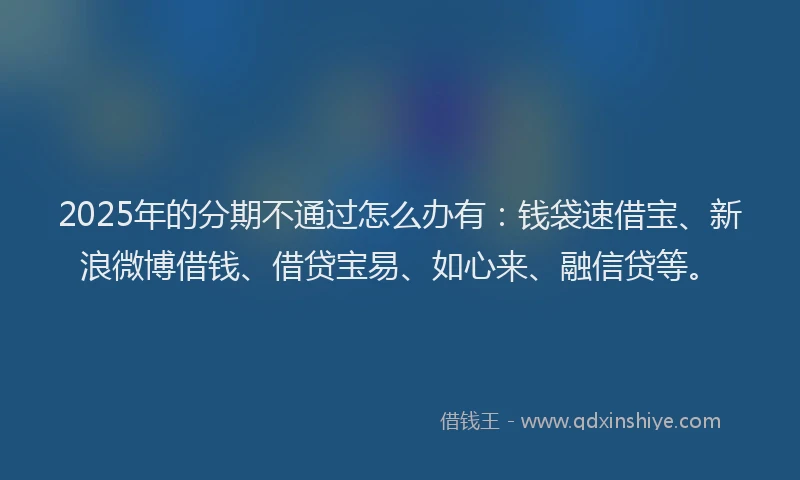 2025年的分期不通过怎么办有：钱袋速借宝、新浪微博借钱、借贷宝易、如心来、融信贷等。