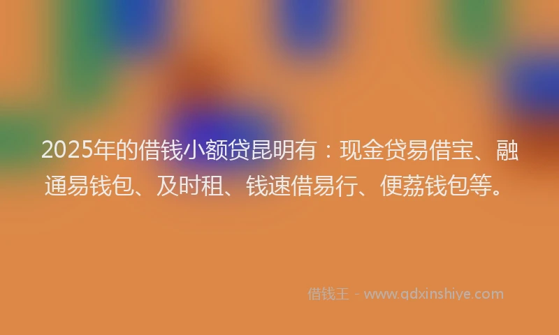 2025年的借钱小额贷昆明有：现金贷易借宝、融通易钱包、及时租、钱速借易行、便荔钱包等。