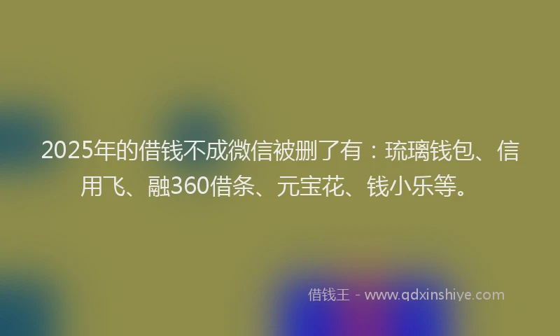 2025年的借钱不成微信被删了有：琉璃钱包、信用飞、融360借条、元宝花、钱小乐等。
