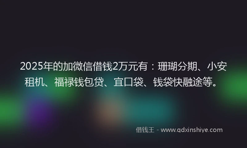 2025年的加微信借钱2万元有：珊瑚分期、小安租机、福禄钱包贷、宜口袋、钱袋快融途等。
