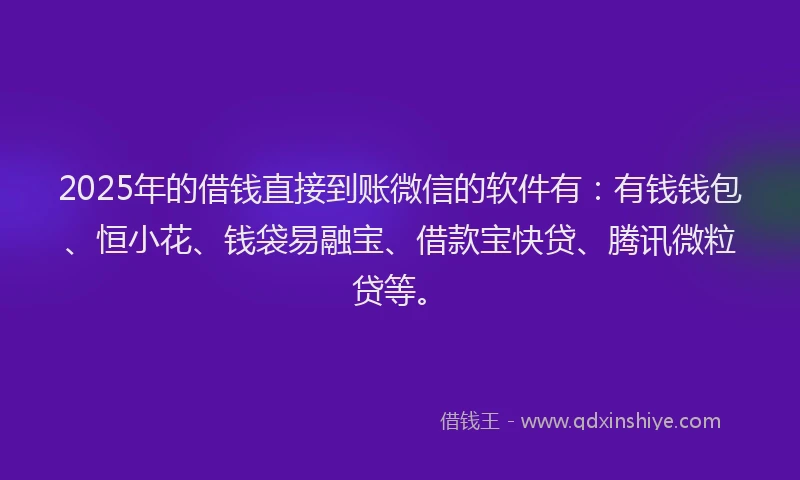 2025年的借钱直接到账微信的软件有：有钱钱包、恒小花、钱袋易融宝、借款宝快贷、腾讯微粒贷等。
