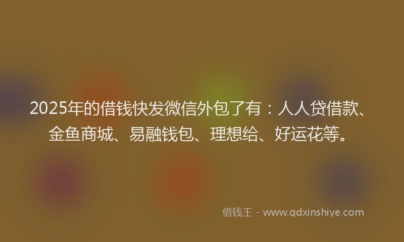 2025年的借钱快发微信外包了有：人人贷借款、金鱼商城、易融钱包、理想给、好运花等。