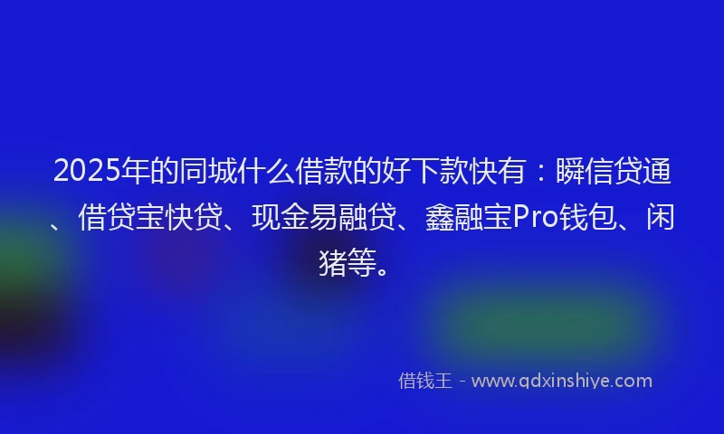 2025年的同城什么借款的好下款快有：瞬信贷通、借贷宝快贷、现金易融贷、鑫融宝Pro钱包、闲猪等。