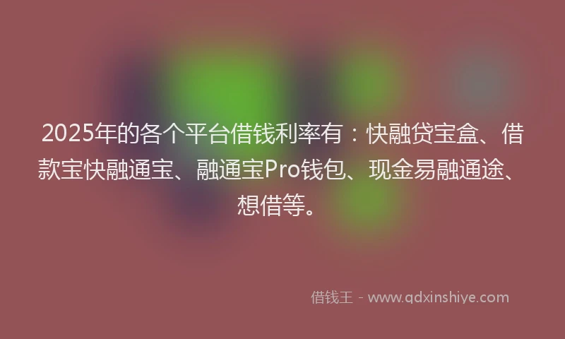 2025年的各个平台借钱利率有：快融贷宝盒、借款宝快融通宝、融通宝Pro钱包、现金易融通途、想借等。