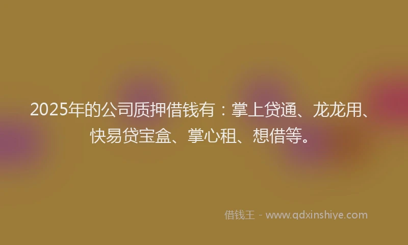 2025年的公司质押借钱有：掌上贷通、龙龙用、快易贷宝盒、掌心租、想借等。