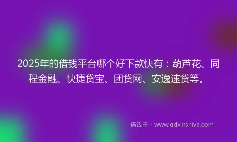 2025年的借钱平台哪个好下款快有：葫芦花、同程金融、快捷贷宝、团贷网、安逸速贷等。