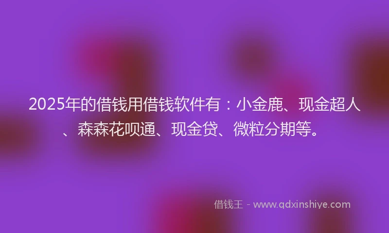 2025年的借钱用借钱软件有：小金鹿、现金超人、森森花呗通、现金贷、微粒分期等。