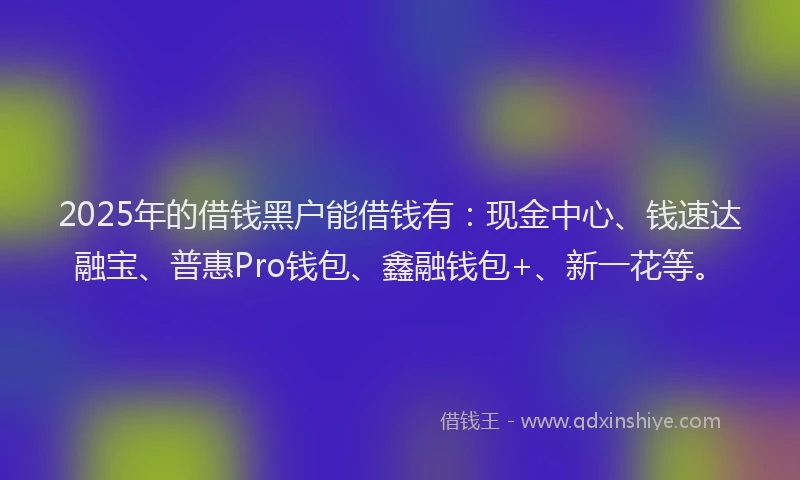 2025年的借钱黑户能借钱有：现金中心、钱速达融宝、普惠Pro钱包、鑫融钱包+、新一花等。