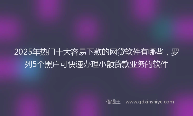 2025年热门十大容易下款的网贷软件有哪些,罗列5个黑户可快速办理小额贷款业务的软件