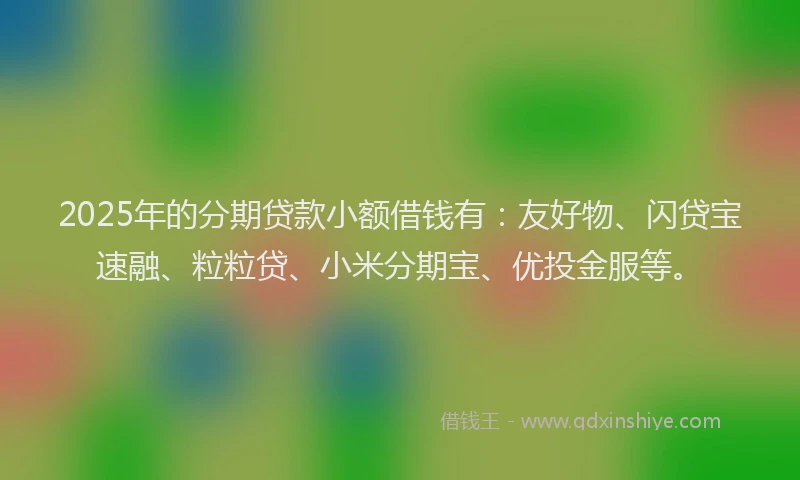 2025年的分期贷款小额借钱有：友好物、闪贷宝速融、粒粒贷、小米分期宝、优投金服等。
