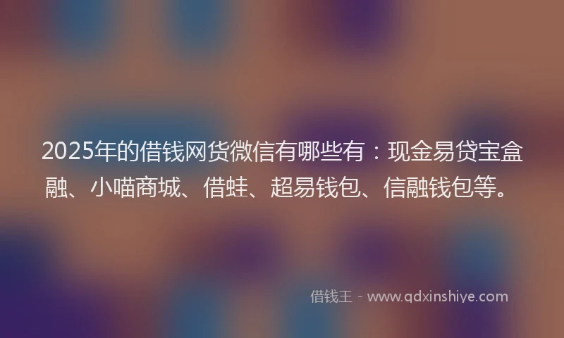 2025年的借钱网货微信有哪些有：现金易贷宝盒融、小喵商城、借蛙、超易钱包、信融钱包等。