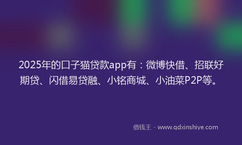 2025年的口子猫贷款app有：微博快借、招联好期贷、闪借易贷融、小铭商城、小油菜P2P等。