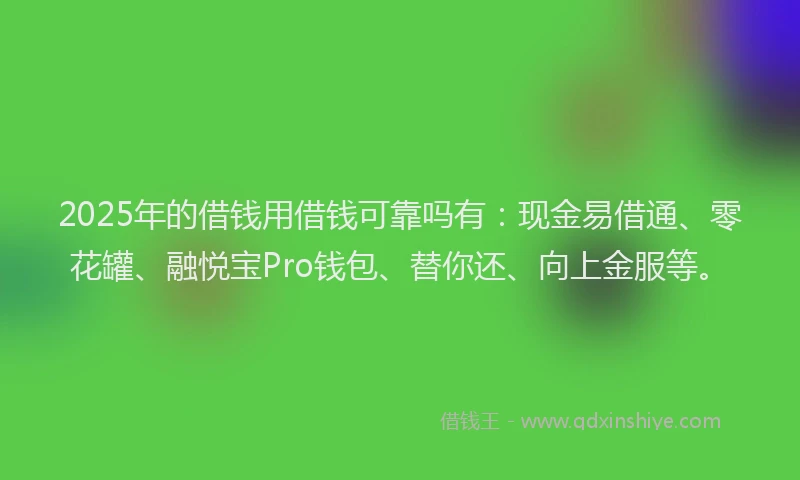 2025年的借钱用借钱可靠吗有：现金易借通、零花罐、融悦宝Pro钱包、替你还、向上金服等。
