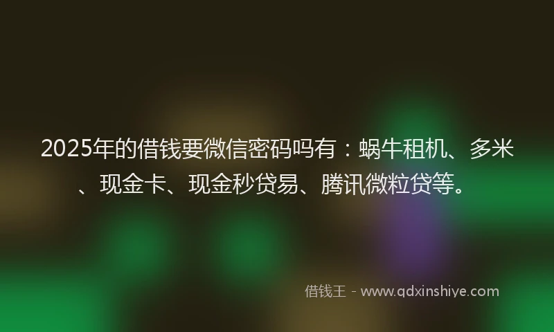 2025年的借钱要微信密码吗有：蜗牛租机、多米、现金卡、现金秒贷易、腾讯微粒贷等。