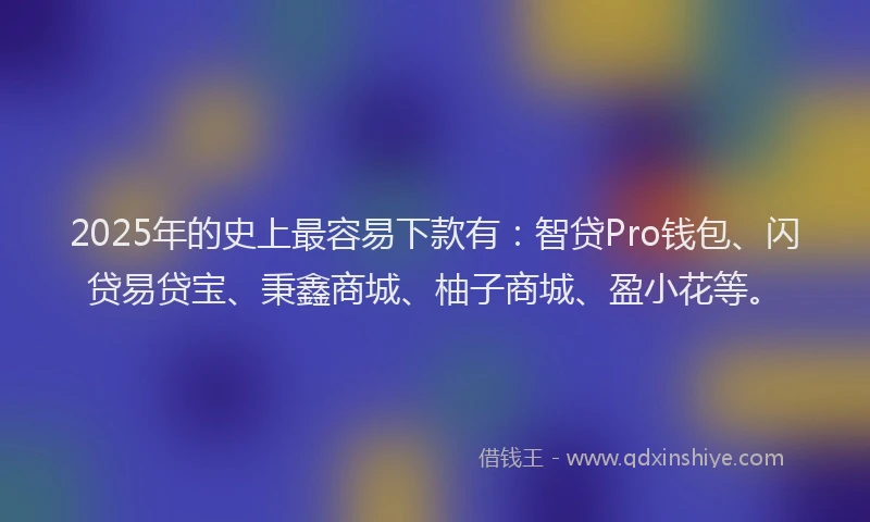 2025年的史上最容易下款有：智贷Pro钱包、闪贷易贷宝、秉鑫商城、柚子商城、盈小花等。