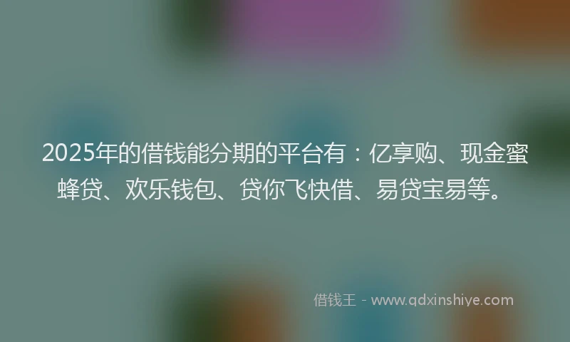 2025年的借钱能分期的平台有：亿享购、现金蜜蜂贷、欢乐钱包、贷你飞快借、易贷宝易等。