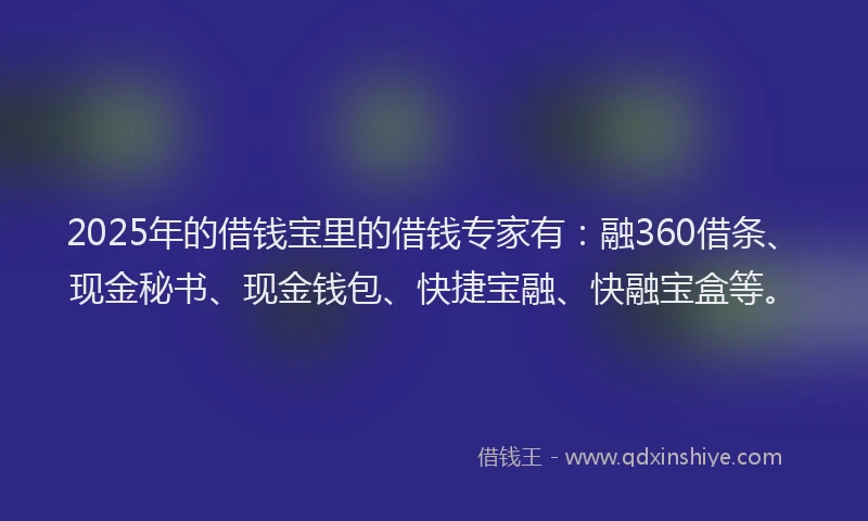 2025年的借钱宝里的借钱专家有：融360借条、现金秘书、现金钱包、快捷宝融、快融宝盒等。