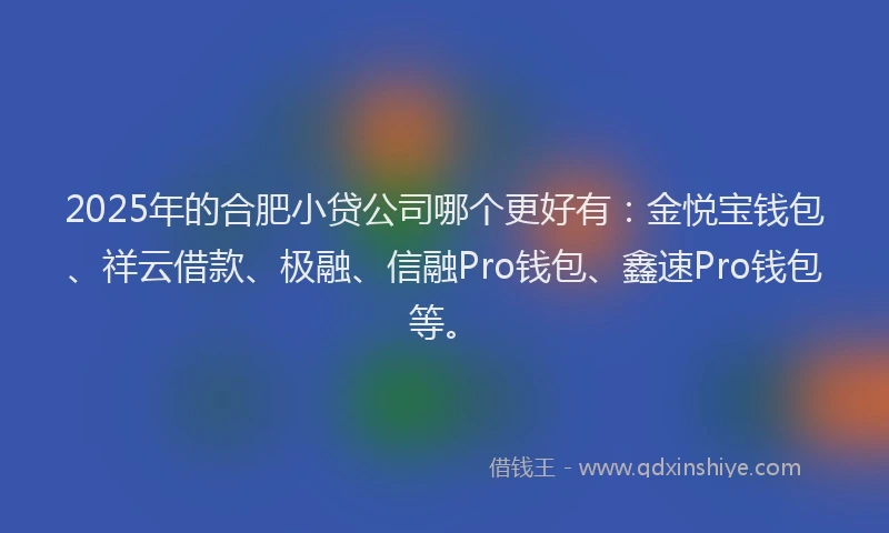 2025年的合肥小贷公司哪个更好有：金悦宝钱包、祥云借款、极融、信融Pro钱包、鑫速Pro钱包等。