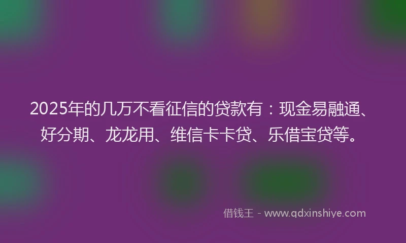 2025年的几万不看征信的贷款有：现金易融通、好分期、龙龙用、维信卡卡贷、乐借宝贷等。