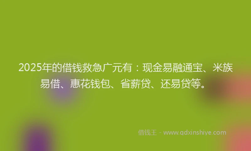 2025年的借钱救急广元有：现金易融通宝、米族易借、惠花钱包、省薪贷、还易贷等。