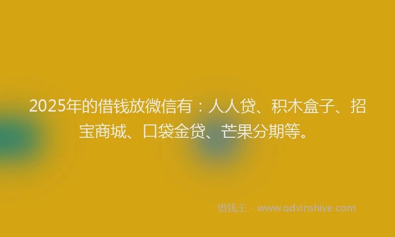 2025年的借钱放微信有：人人贷、积木盒子、招宝商城、口袋金贷、芒果分期等。