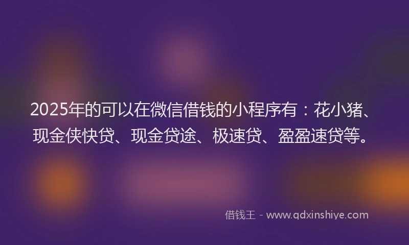 2025年的可以在微信借钱的小程序有：花小猪、现金侠快贷、现金贷途、极速贷、盈盈速贷等。