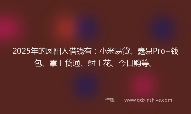 2025年的凤阳人借钱有：小米易贷、鑫易Pro+钱包、掌上贷通、射手花、今日购等。