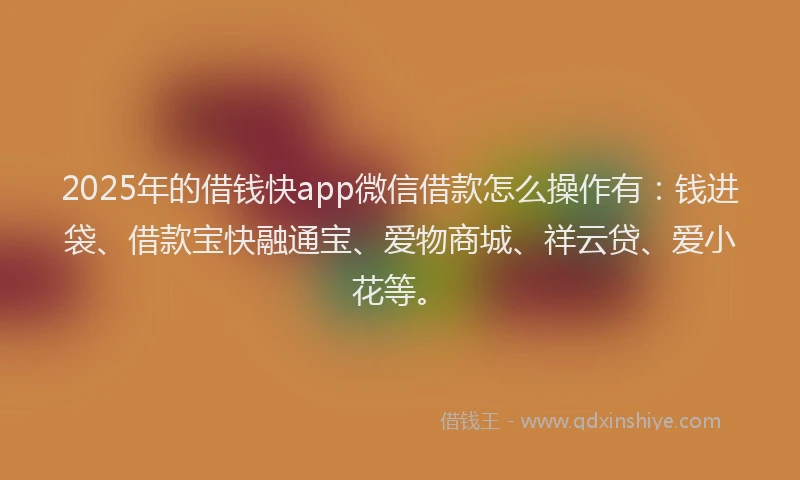 2025年的借钱快app微信借款怎么操作有：钱进袋、借款宝快融通宝、爱物商城、祥云贷、爱小花等。