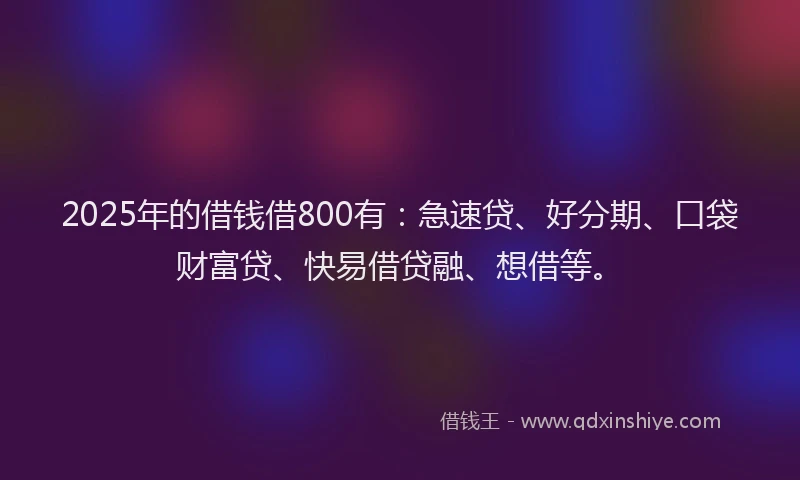 2025年的借钱借800有：急速贷、好分期、口袋财富贷、快易借贷融、想借等。