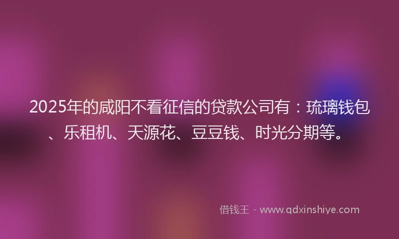 2025年的咸阳不看征信的贷款公司有：琉璃钱包、乐租机、天源花、豆豆钱、时光分期等。