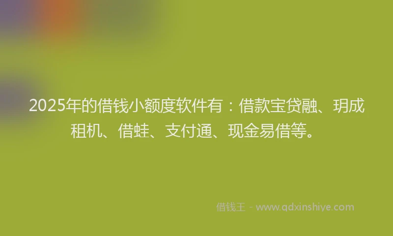 2025年的借钱小额度软件有：借款宝贷融、玥成租机、借蛙、支付通、现金易借等。