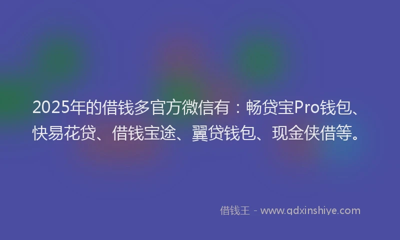 2025年的借钱多官方微信有：畅贷宝Pro钱包、快易花贷、借钱宝途、翼贷钱包、现金侠借等。